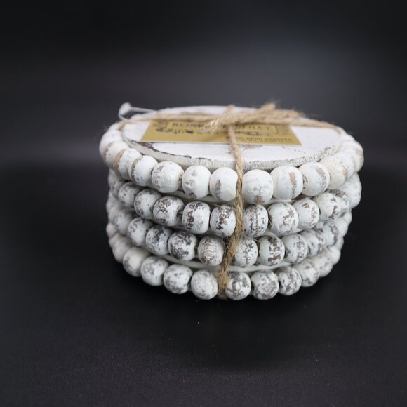 Robert Stanley wood bead coaster set of 4 white washed nwt - Picture 3 of 6
